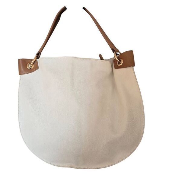 Sondra Roberts Squared Womens Vegan Leather Hobo Shoulder Bag White Tan OS - Picture 2 of 11